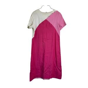 Mr. Simon Vintage Pink Color Block Pink Button Short Sleeve Sheath‎ Dress LARGE